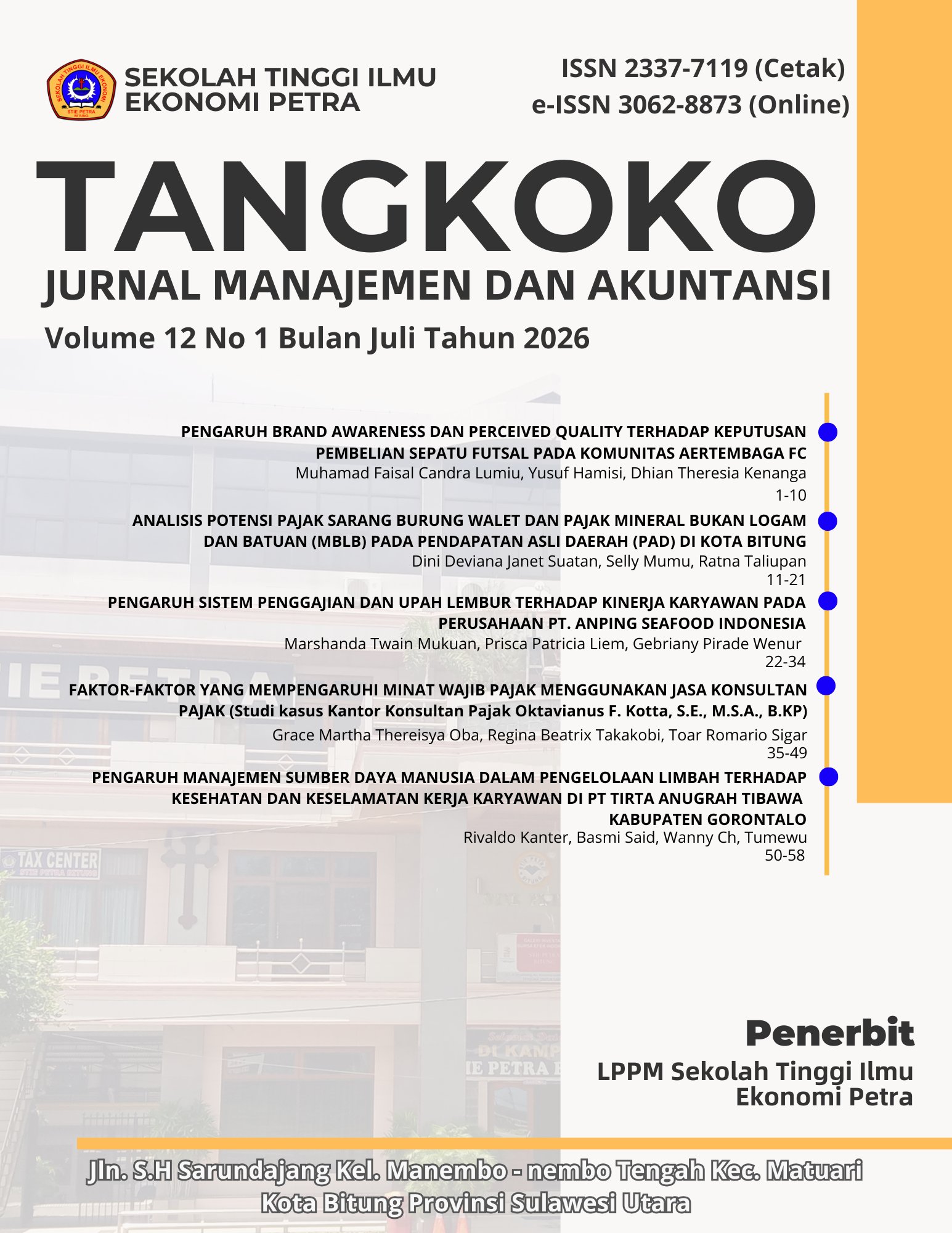 					View Vol. 12 No. 1 (2026): Tangkoko : Jurnal Manajemen dan Akuntansi
				